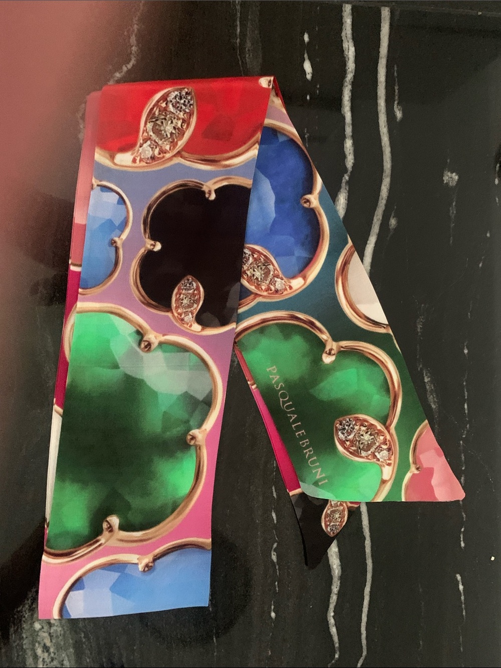 Pasquale Bruni Multicolor Silk Scarf with Emerald, Blue and Pink Motifs